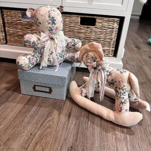 Shabby Chic Decorative Pillow Floral Horse Bear Cottage Country Plush Pink Lace
